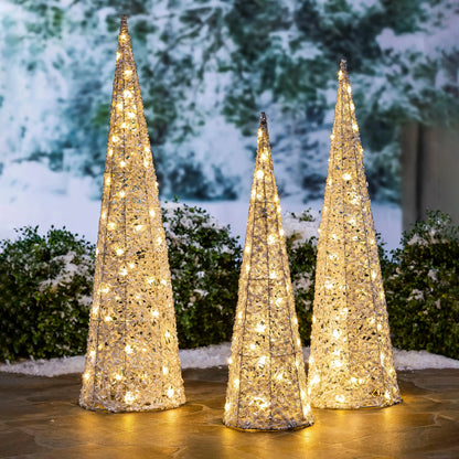 Lighted Silver and Gold Christmas Tree Décor - Set of 3