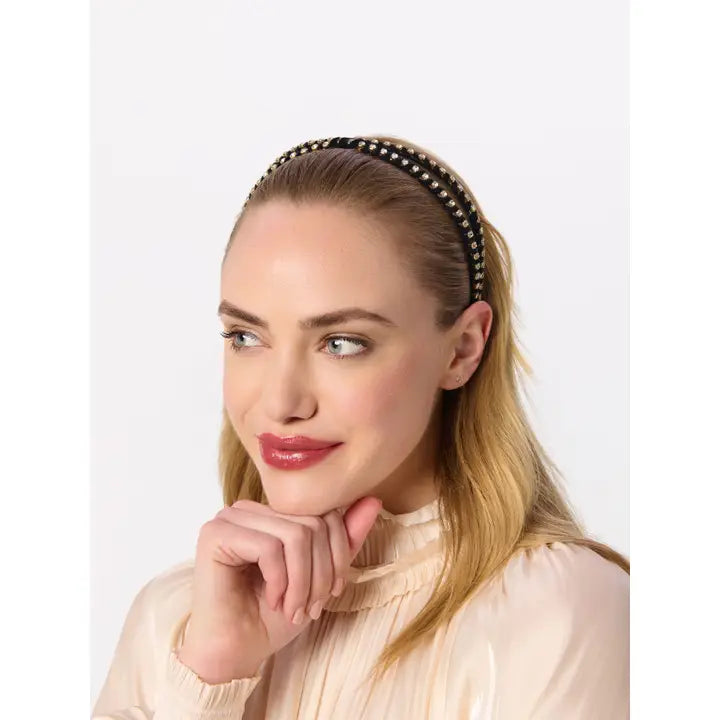 Rhinestone Skinny Double Headband - Black