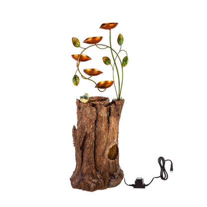Tree Trunk Stump fountain with Leaves & LED Light