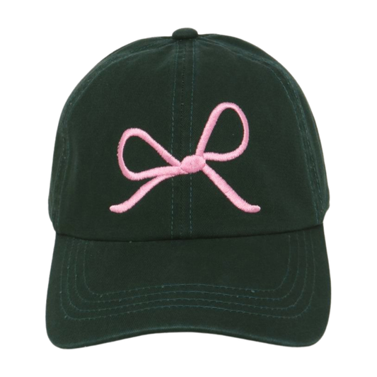 BOW EMBROIDERED COTTON BASEBALL CAP: Dark Green