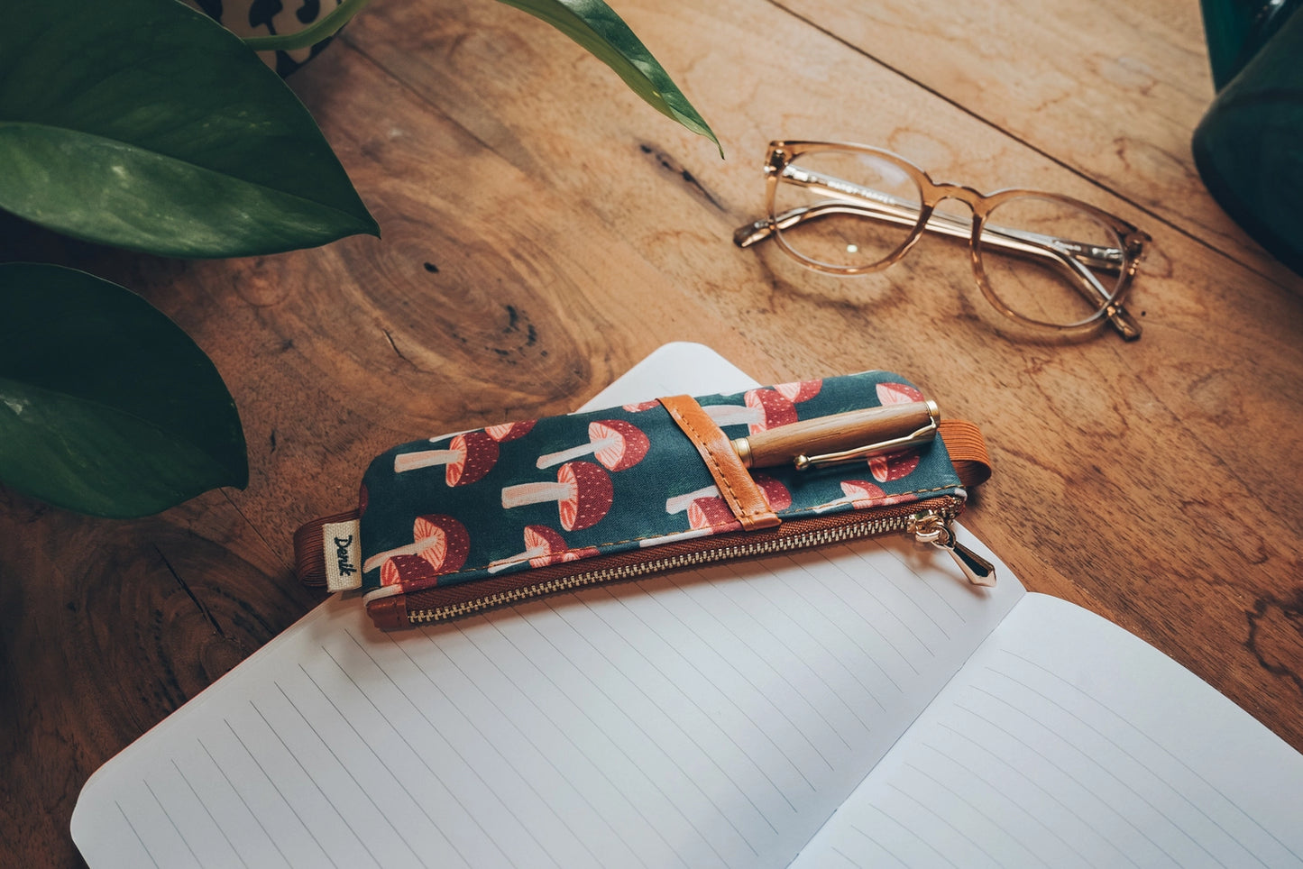 Denik Navy Mushroom Journal Pencil & Pen Pouch