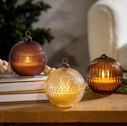 Woodland Storybook LED Table Décor Glass Round Candle with Flickering Flame