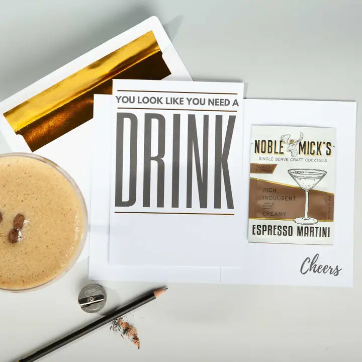 Noble Micks Cocktail & Cards - Need A Drink Greeting Card & Espresso Martini Mix