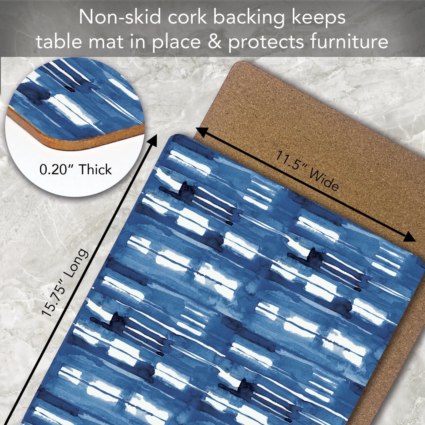 CounterArt Indigo Thin Block Hardboard Cork-Back Placemats