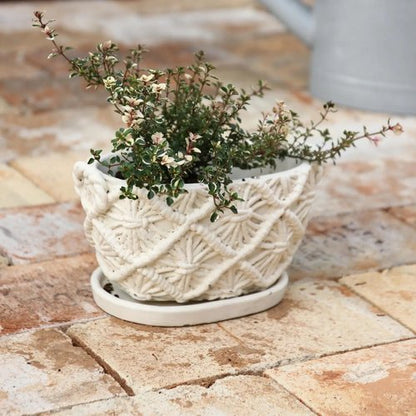 Macrame Oval Cement Planter