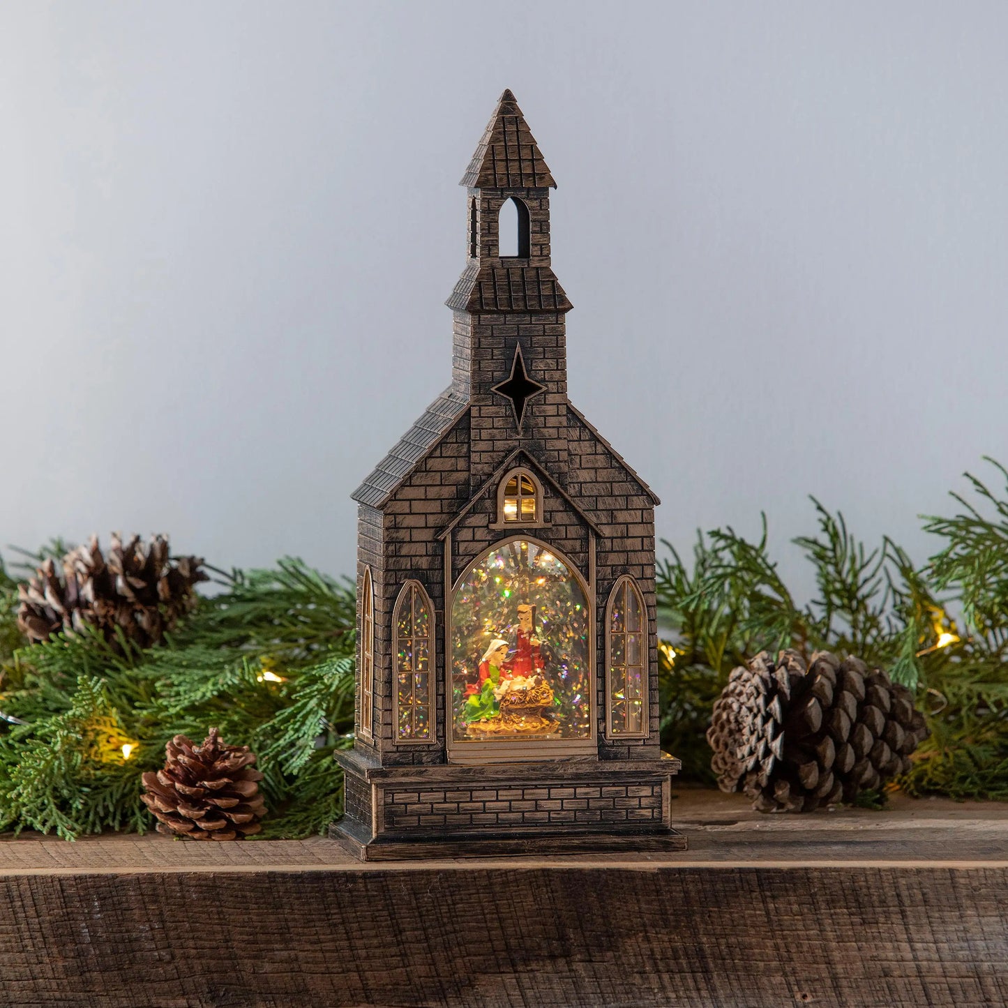 LED Church Water Lantern Table Décor with Projection - 12"