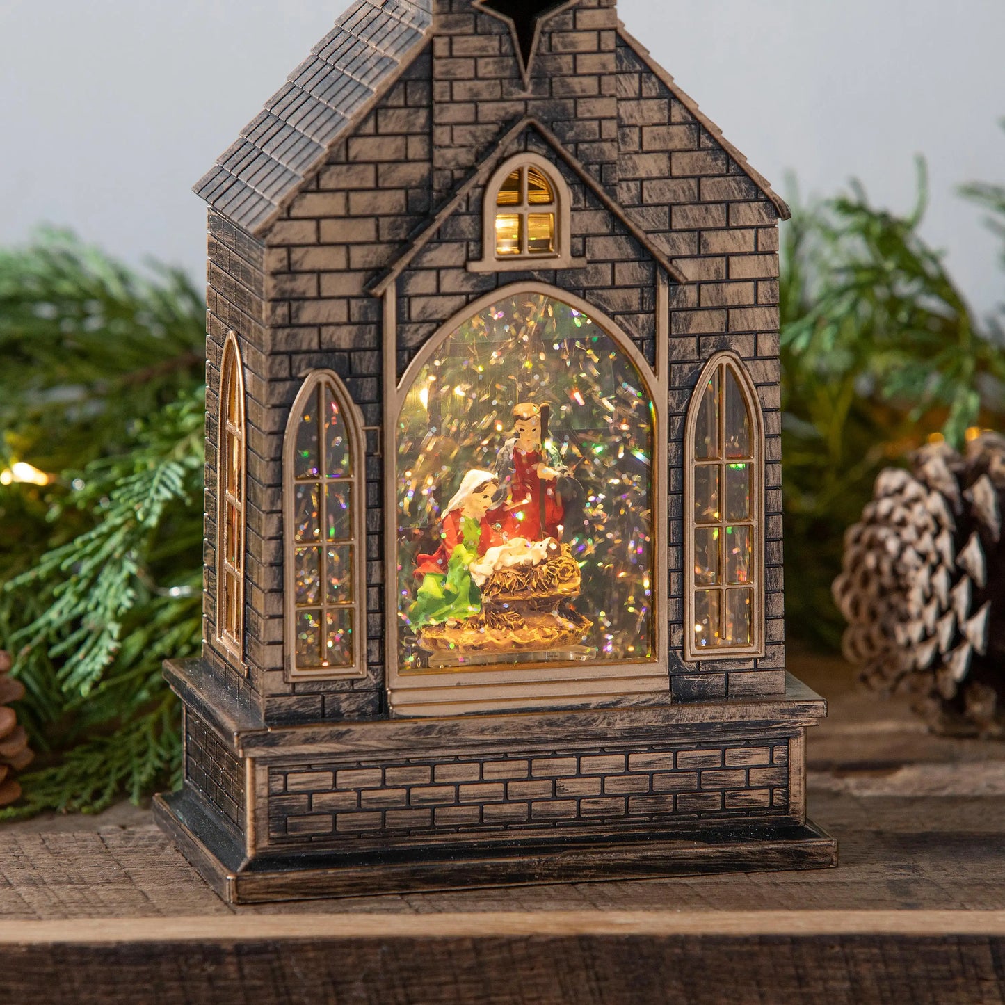 LED Church Water Lantern Table Décor with Projection - 12"