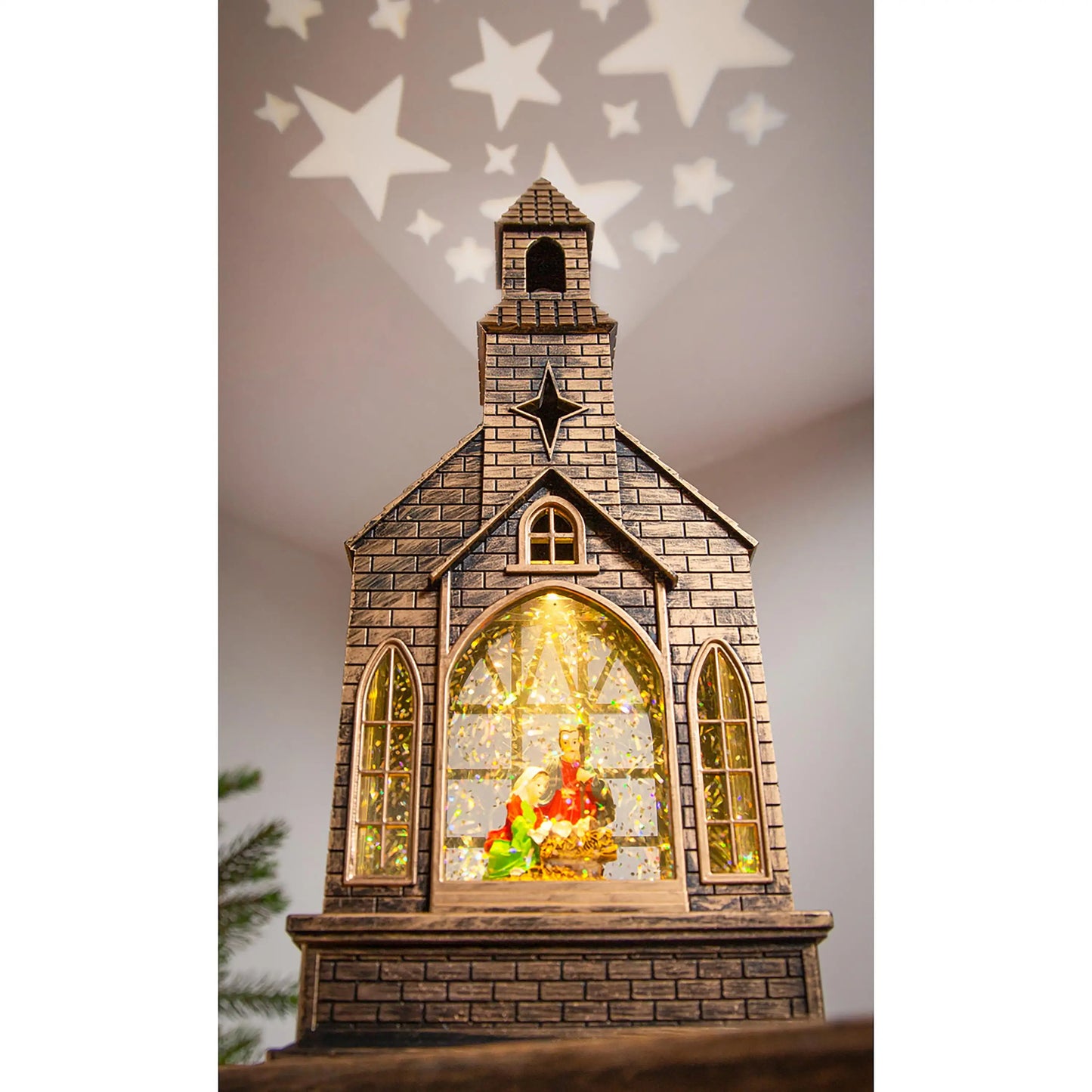 LED Church Water Lantern Table Décor with Projection - 12"