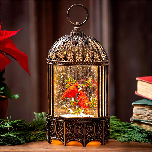 LED Holiday Cardinal Birdcage Water Lantern