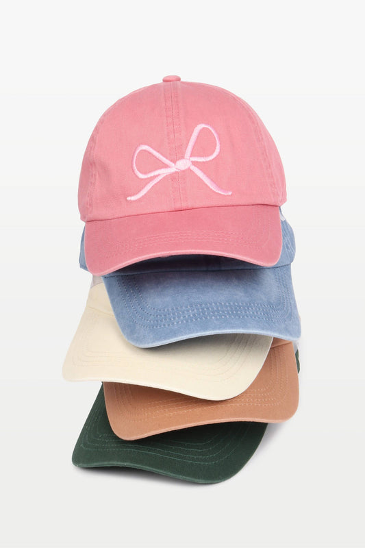 BOW EMBROIDERED COTTON BASEBALL CAP: Dusty Rose