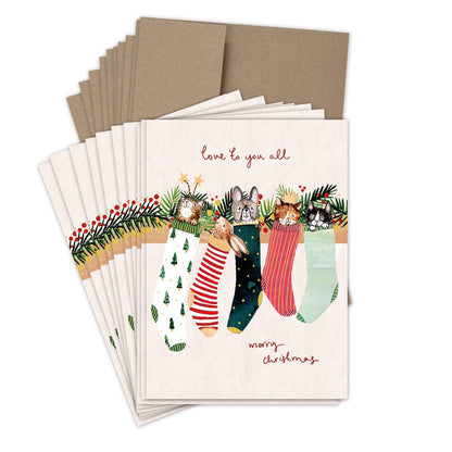 Animals In Stockings Boxed Holiday Cards - Set of 10