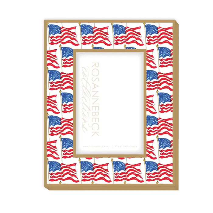 Handpainted American Flag Gold Frame