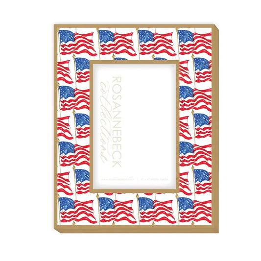 Handpainted American Flag Gold Frame