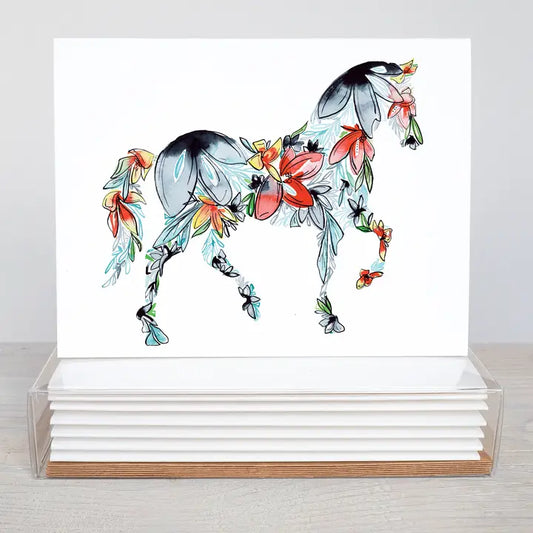 Amanda Klein Co. Horse Floral Note Card Stationery Set