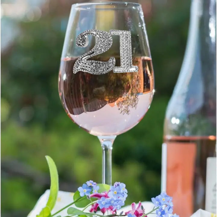 21st Birthday Jeweled Stemmed Wine Glass