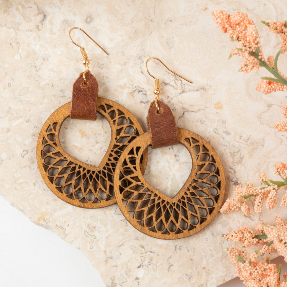 Samira Lightweight Blonde Spiral Wood Drop Earrings