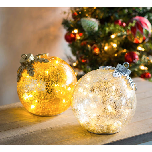 LED Silver Mercury Crackle Glass Tabletop Ornament