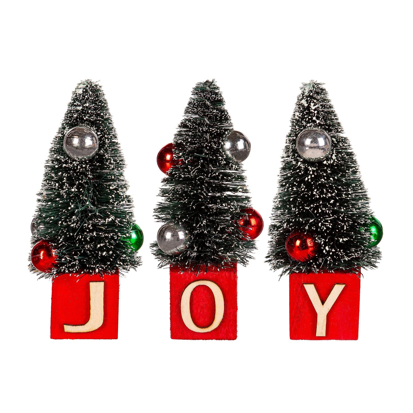 Holiday JOY Bottle Brush Tree Table Decor Set