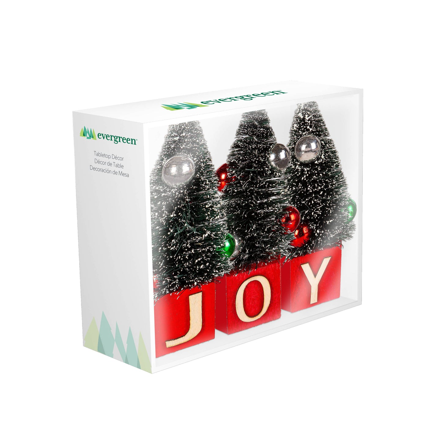 Holiday JOY Bottle Brush Tree Table Decor Set