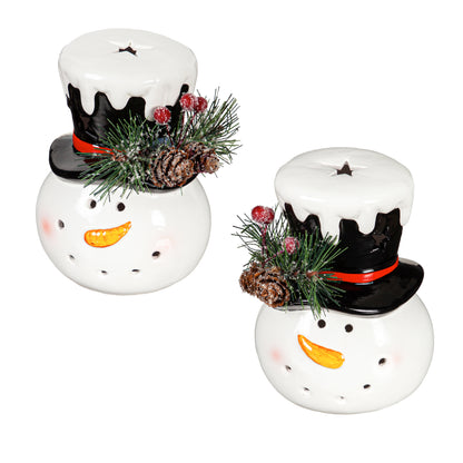 Holiday LED Ceramic Snowman Head Table Decor - 5"