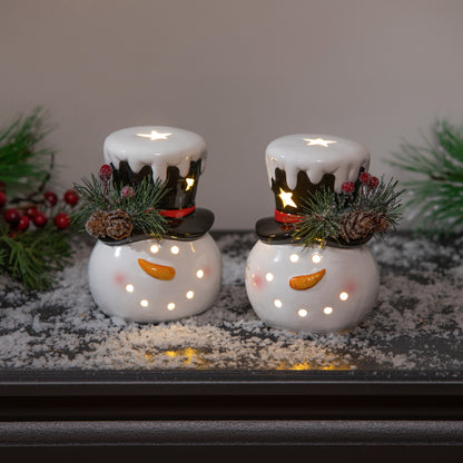 Holiday LED Ceramic Snowman Head Table Decor - 5"