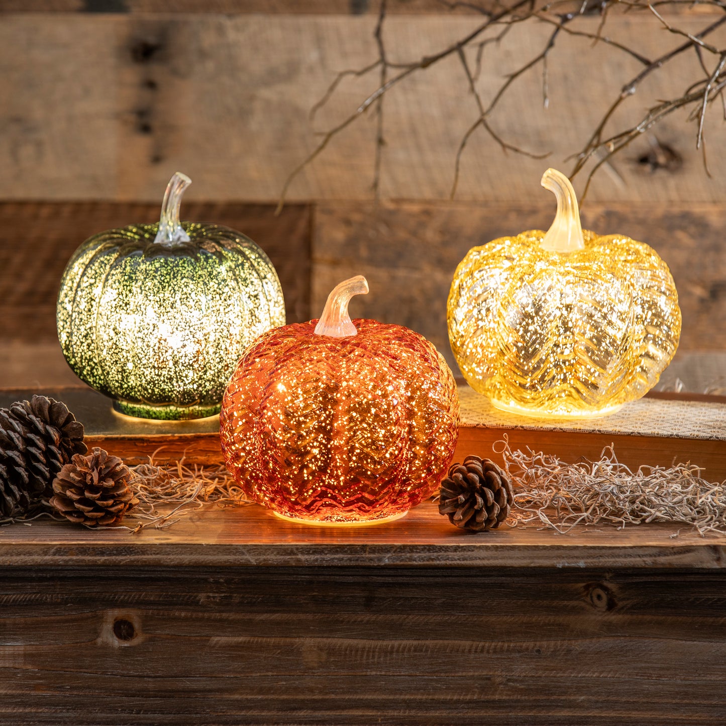 LED Light Up Glass Pumpkin