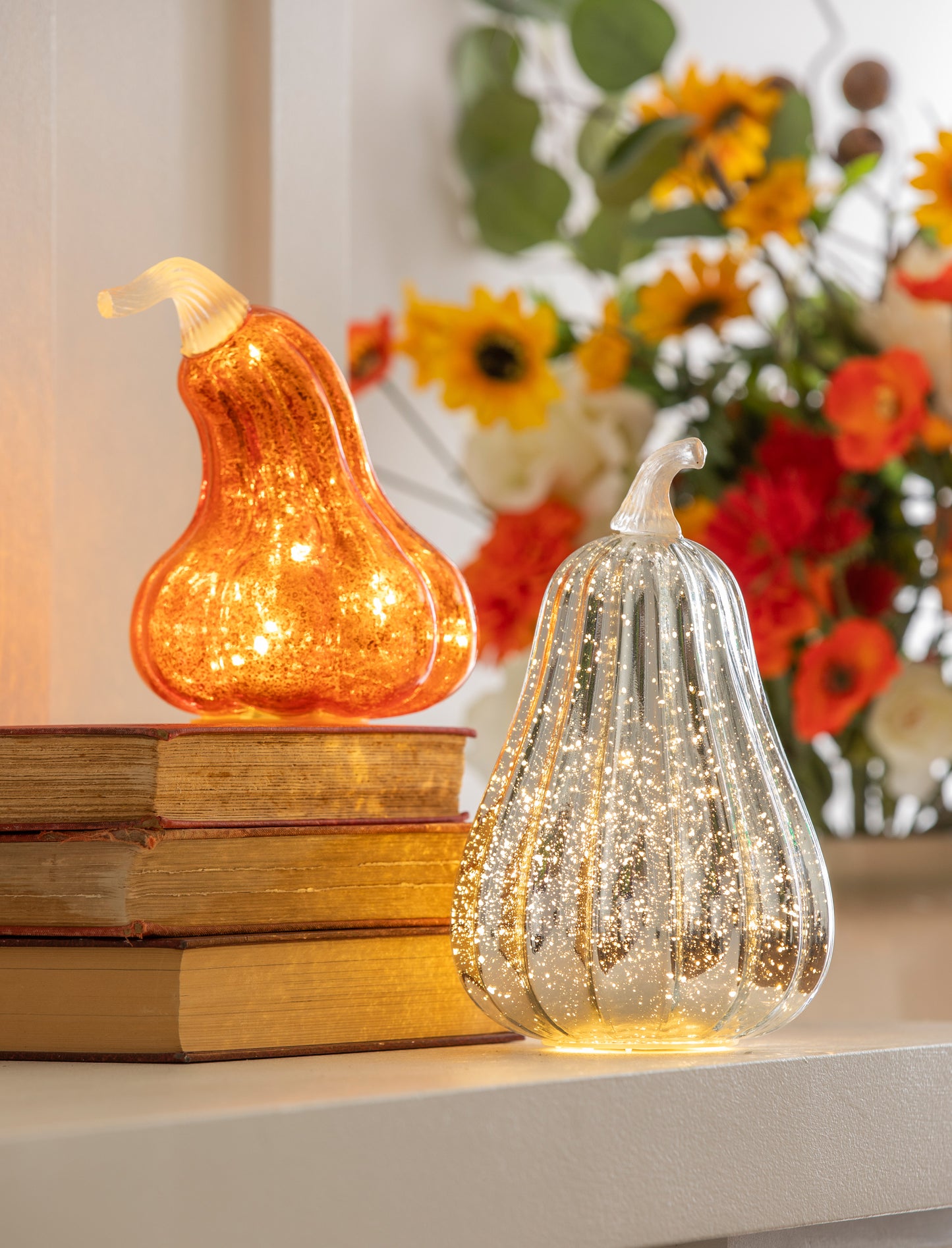 Fall LED Light Up Glass Gourd Table Décor