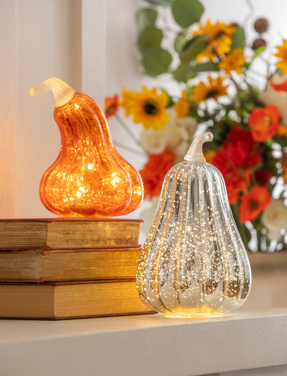 Fall LED Light Up Glass Gourd Table Décor