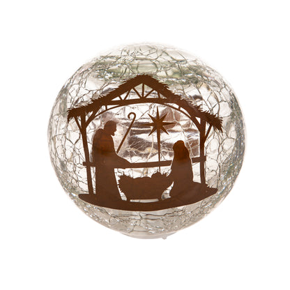 Christmas Nativity LED Crackle Glass Globe Table Decor - 4"