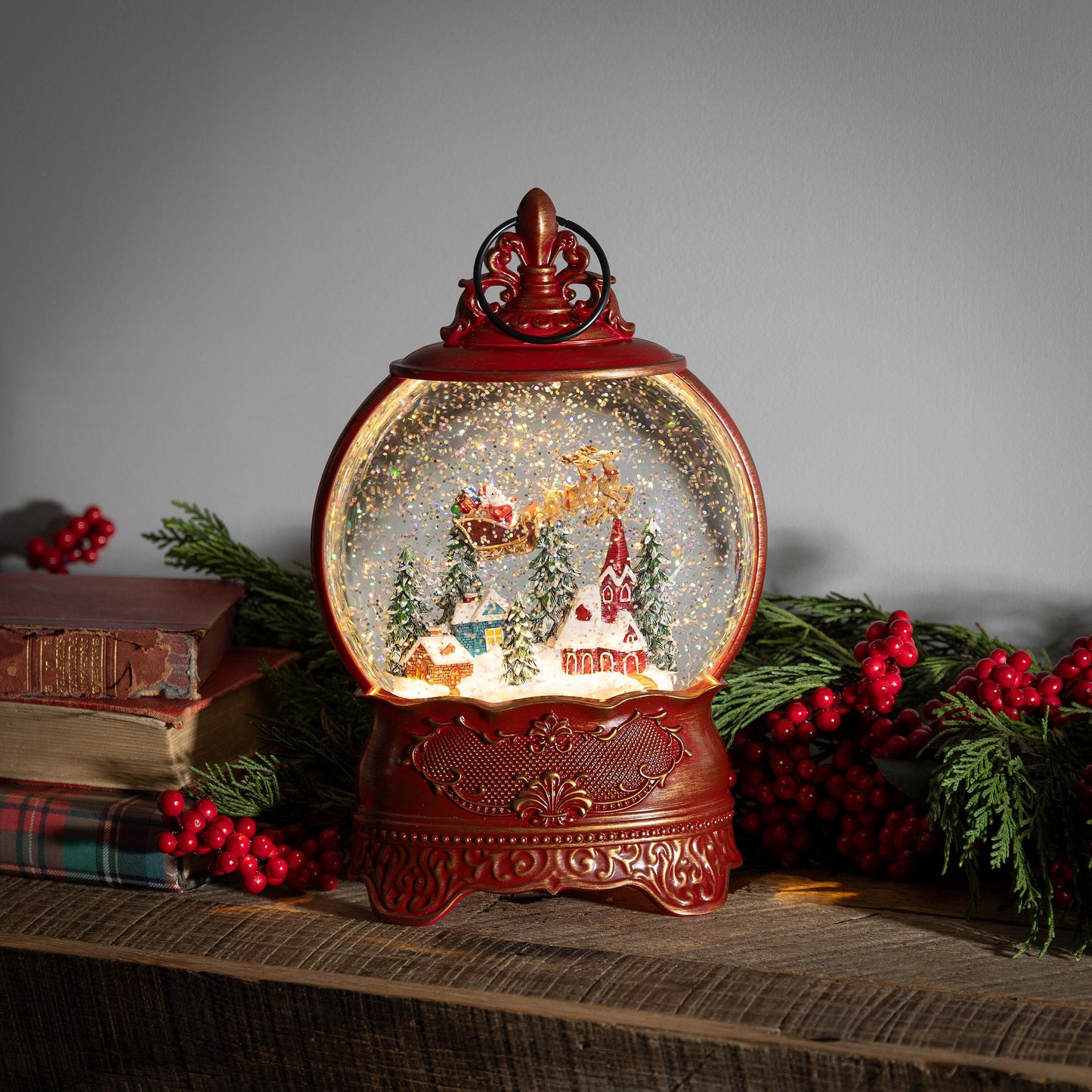 LED Holiday Antique Water Globe with Santa in Sleigh - 10.5"