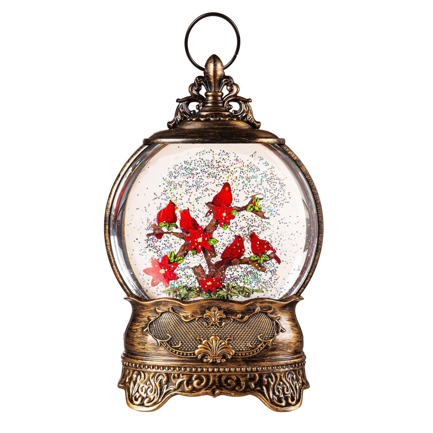 LED Antique Water Globe with Cardinals on Branches - 10.5"