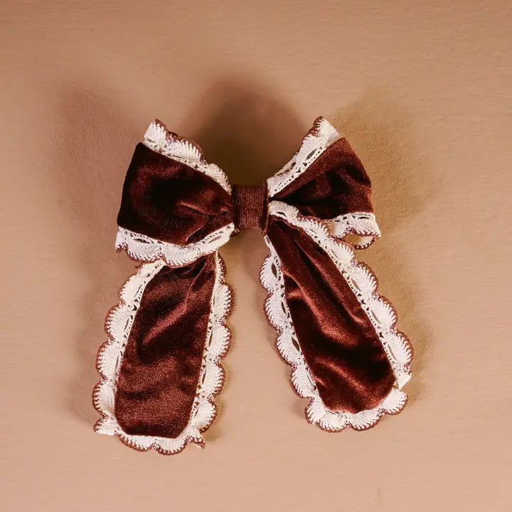 Coquette Velour Hair Bow - Brown