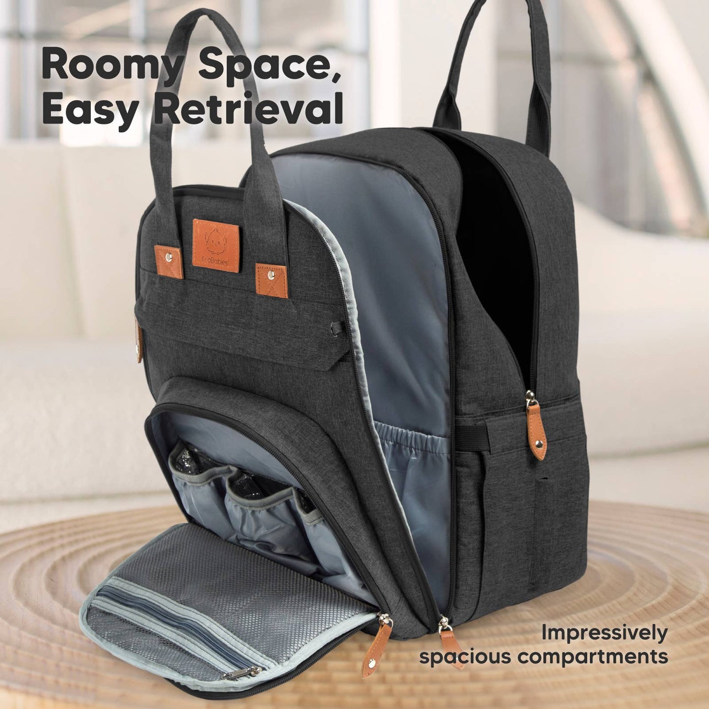 KeaBabies Rove Diaper Backpack- Charcoal