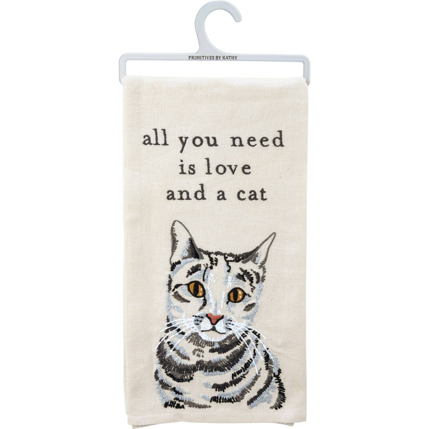 Love And A Cat Embroidered Kitchen Towel