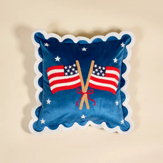 Scalloped Square Throw Pillow American Flags