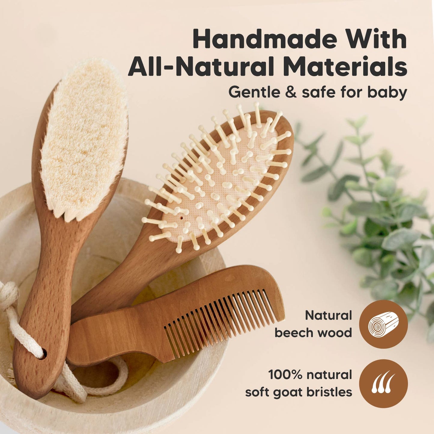 Baby Hair Brush and Comb Set: Dark Wood Walnut