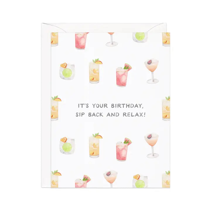 Amy Zhang Cocktail Inspired Birthday Card - Sip Back and Relax Greeting Card