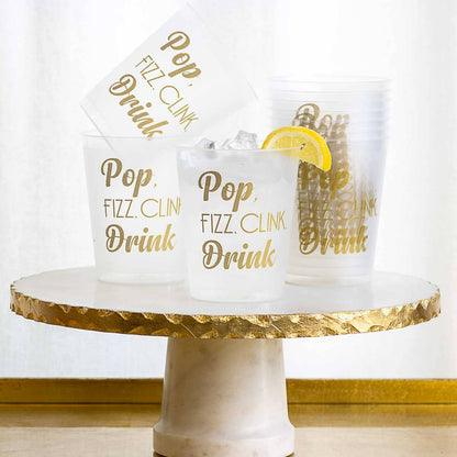 "Pop Fizz Clink Drink" Plastic Frosted Cups