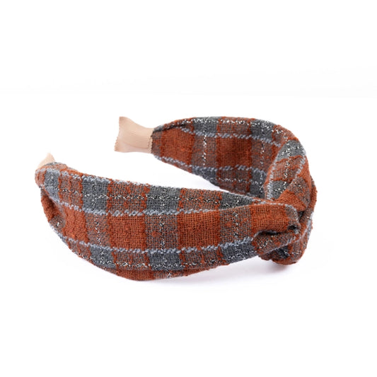 Plaid Twist Headband In Burnt Amber