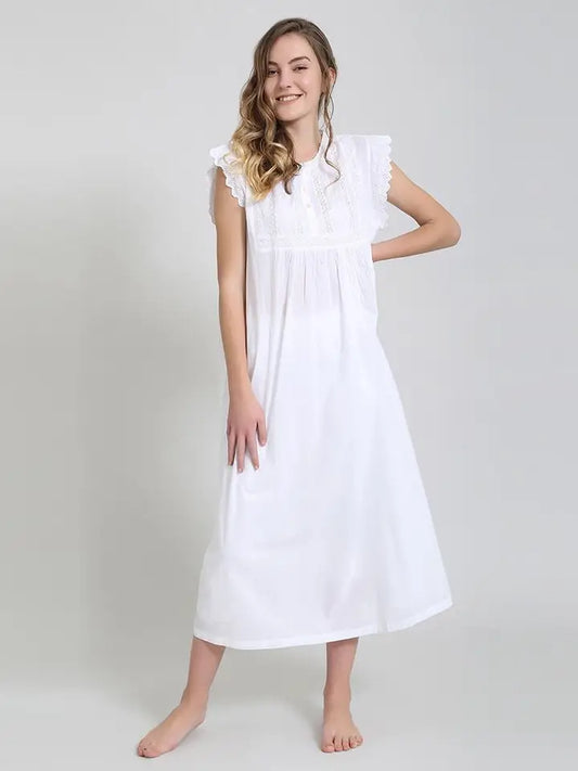 Victorian Classics Sleepwear White Cotton Luiza Gown
