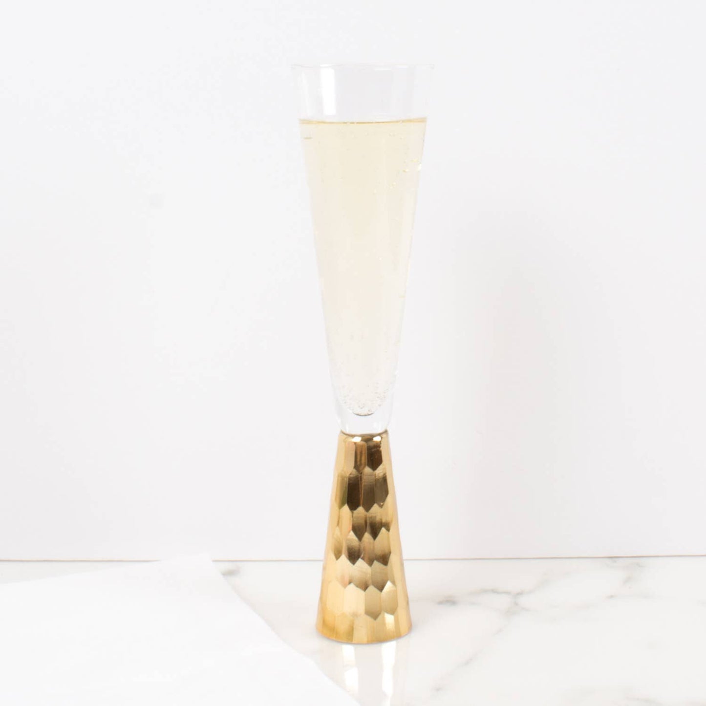 Gold Hammered Champagne Flute Glass