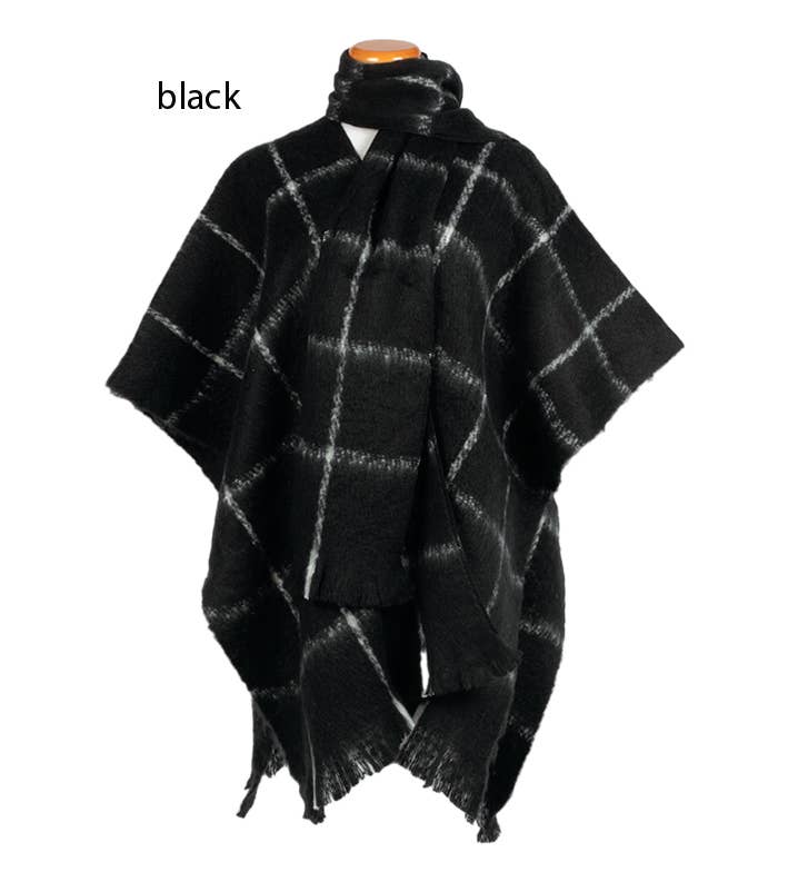 Boucle Plaid Scarf Shawl - Black