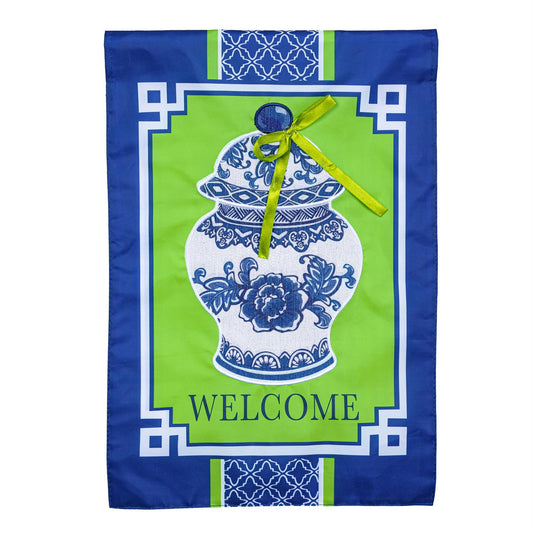 Chinoiserie Welcome Applique Garden Flag