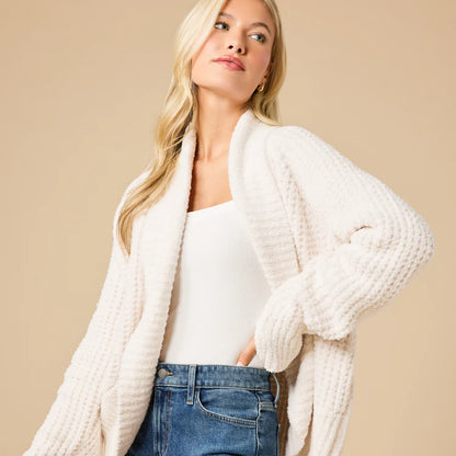 Waffle Marshmallow Cocoon Cardigan- Almond