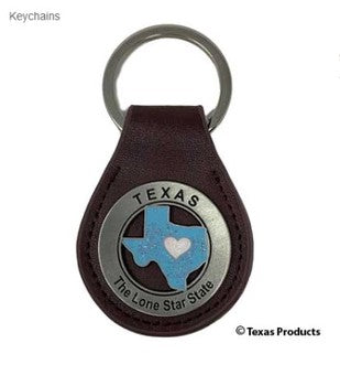 Aqua Texas Leather Key Chain