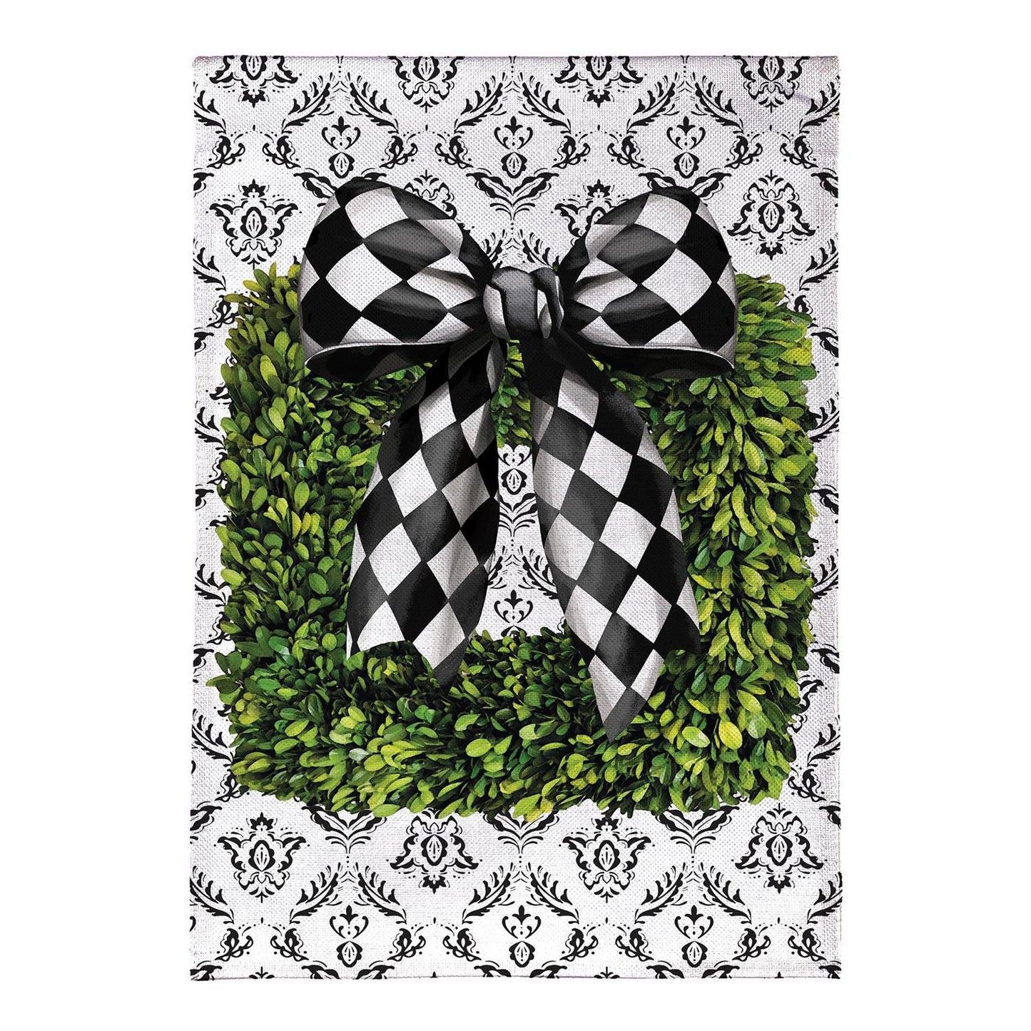 Black & White Bow Topiary Garden Flag