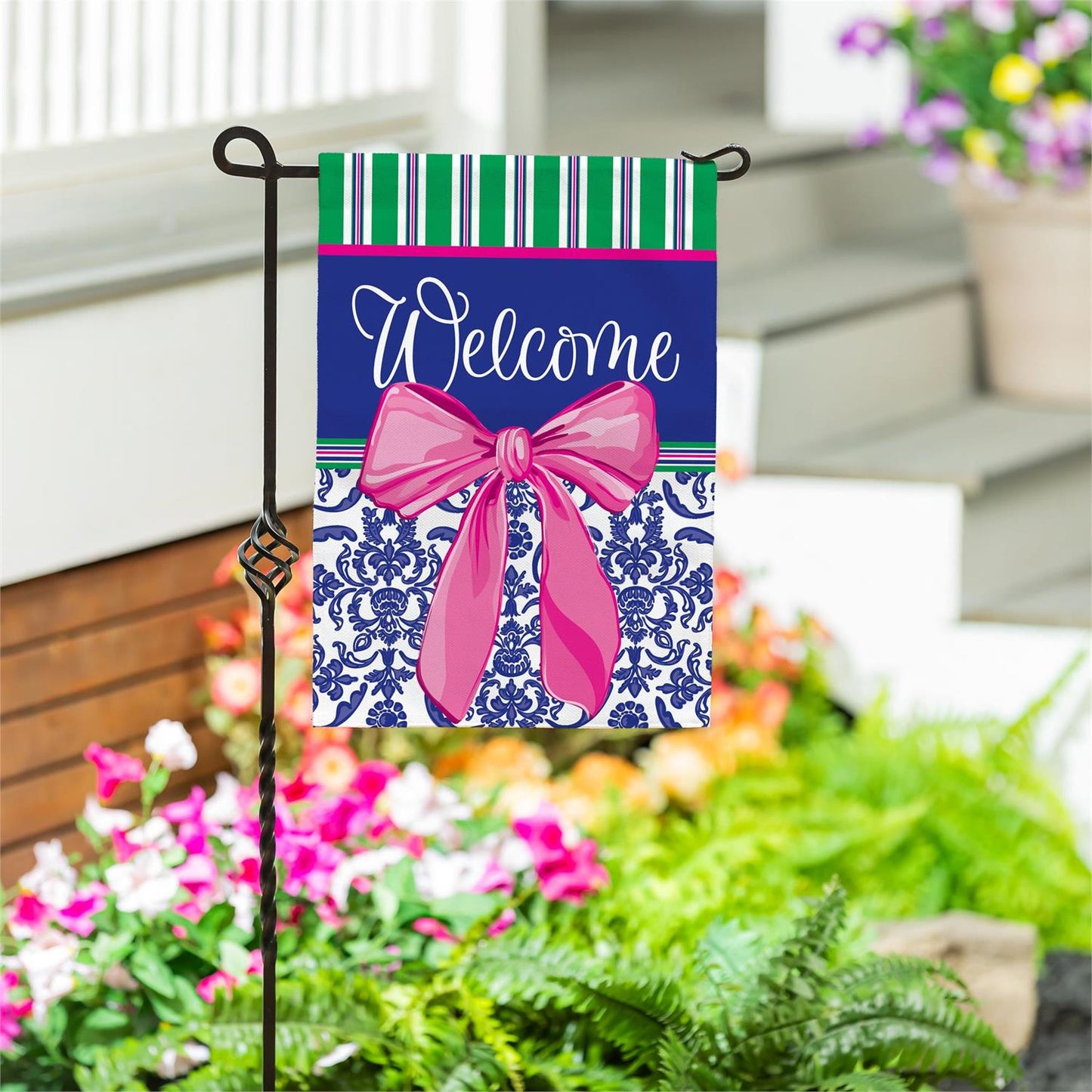 Welcome Bow Chinoiserie Garden Flag