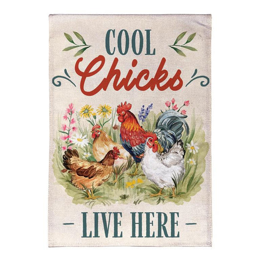 Cool Chicks Burlap House Flag