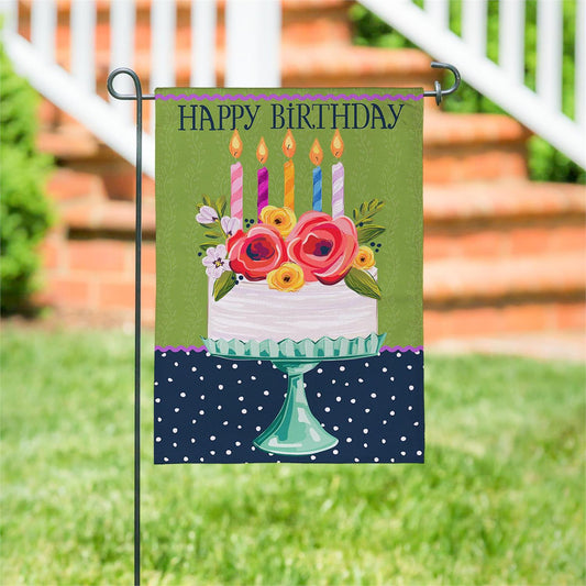 Floral Happy Birthday Cake Garden Flag