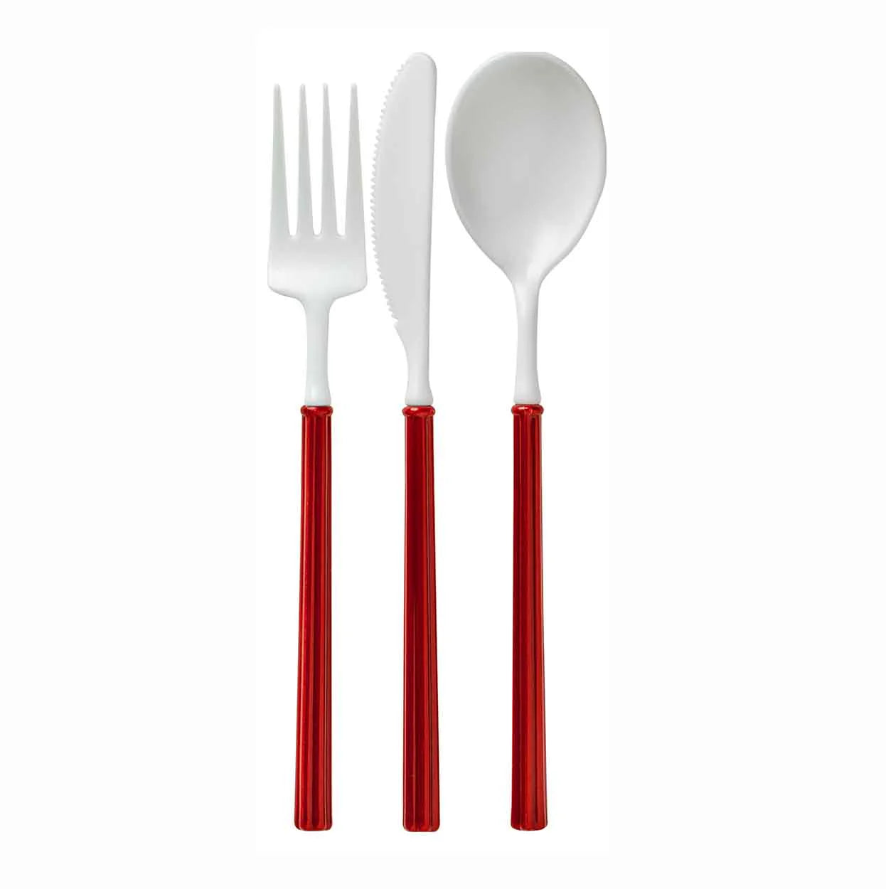 Bella Reusable Plastic Cutlery White With Red Handle